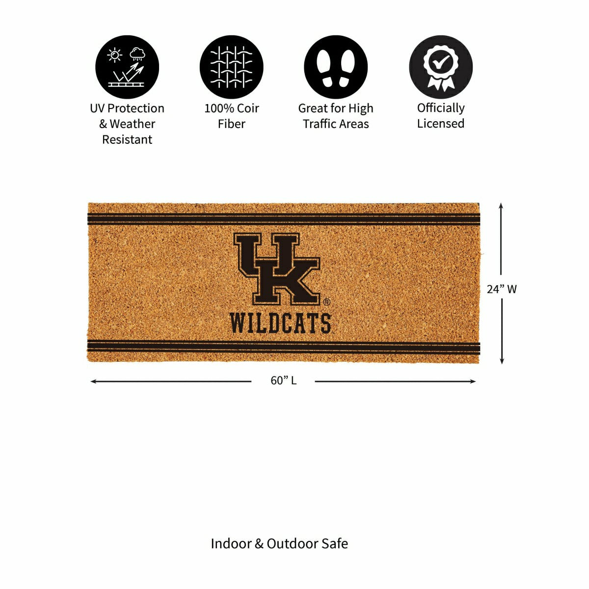 University of Kentucky Extra Large One Color Coir Mat, 60"x24", Collegiate