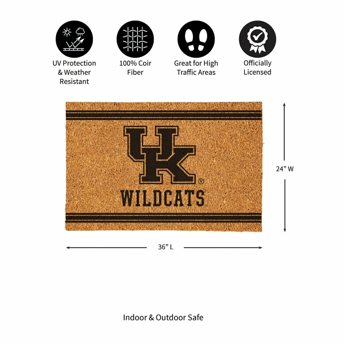University of Kentucky Large One Color Coir Mat, 36"x24", Collegiate