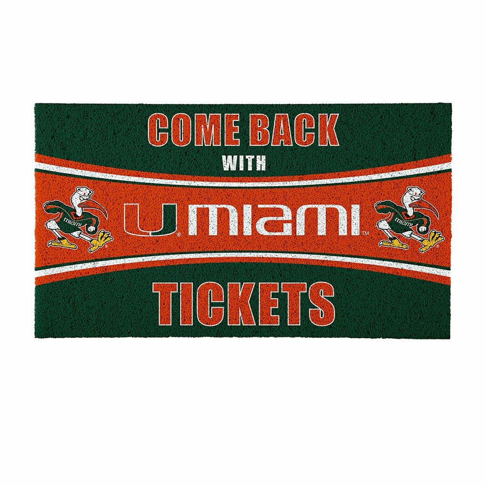 28" x 16" PVC Trapper Mat, Come Back with Tickets, University of Miami, Collegiate