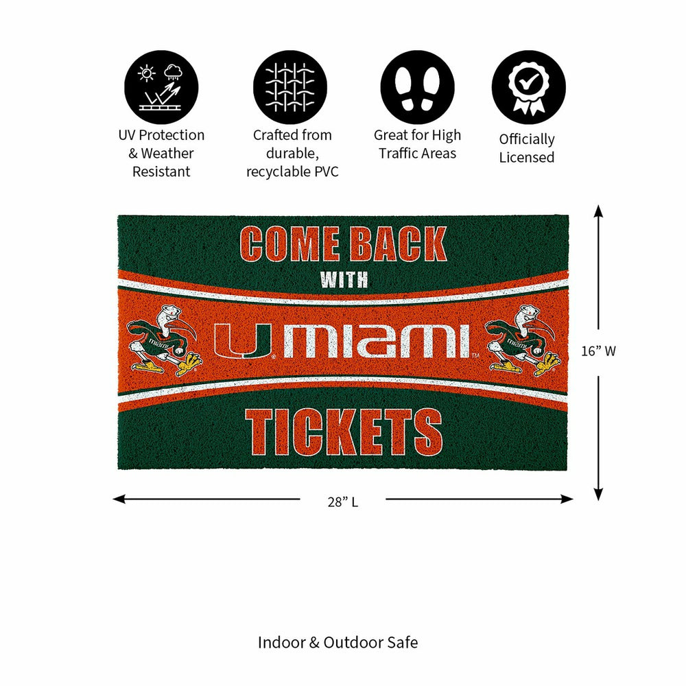 28" x 16" PVC Trapper Mat, Come Back with Tickets, University of Miami, Collegiate