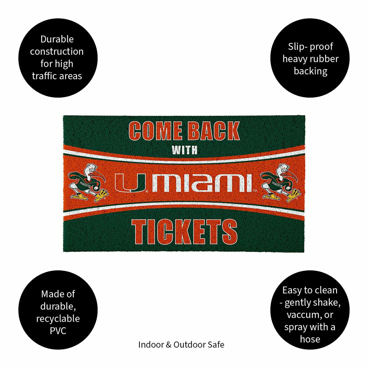 28" x 16" PVC Trapper Mat, Come Back with Tickets, University of Miami, Collegiate