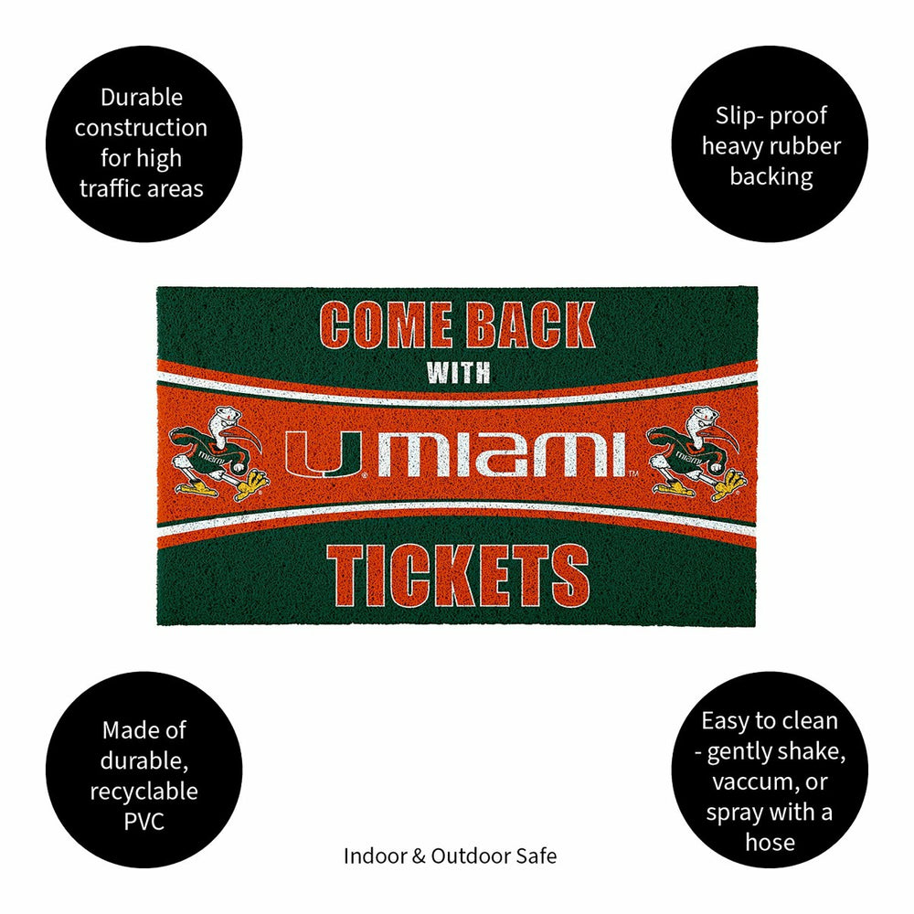 28" x 16" PVC Trapper Mat, Come Back with Tickets, University of Miami, Collegiate