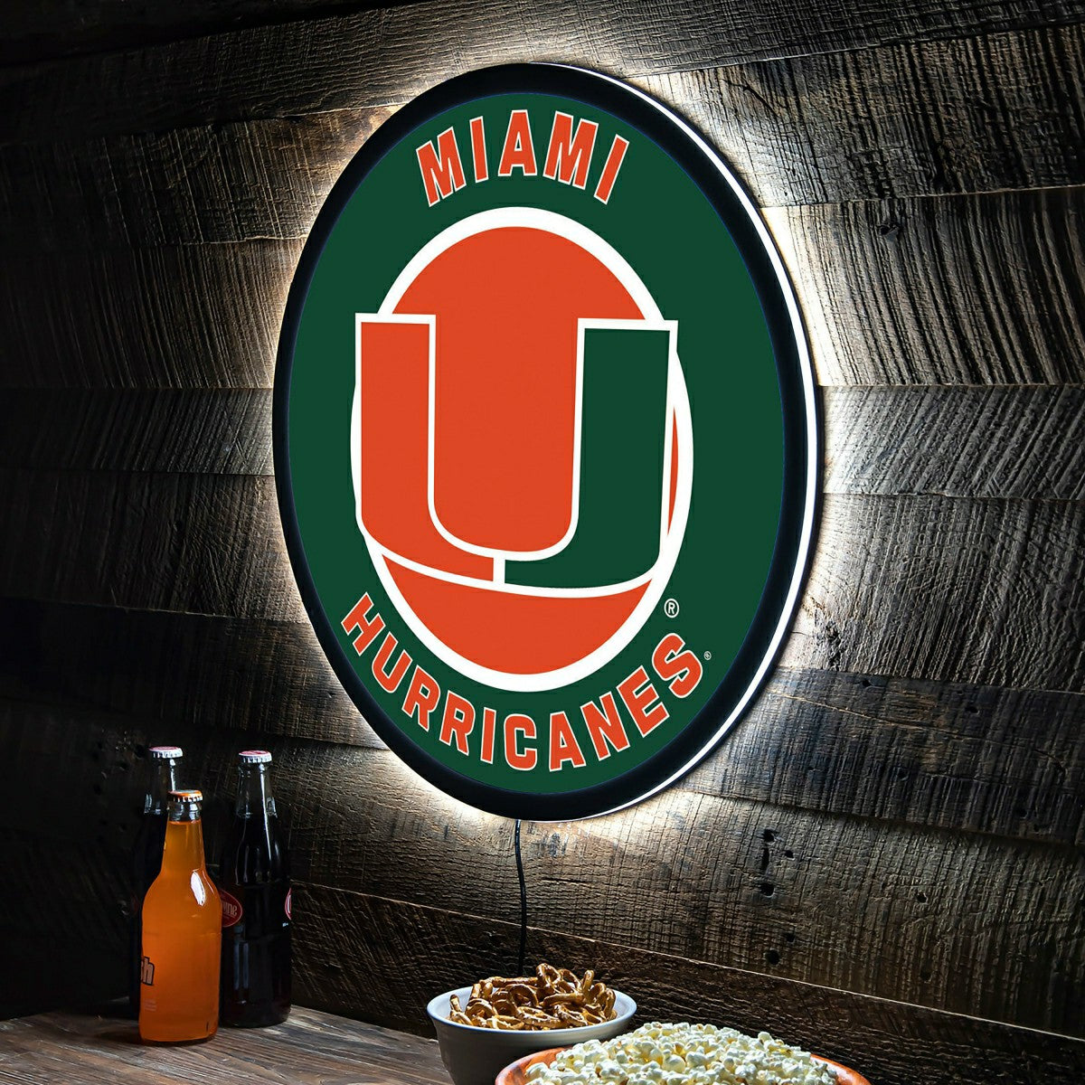 LED Wall Decor, Round, University of Miami, Collegiate, Home