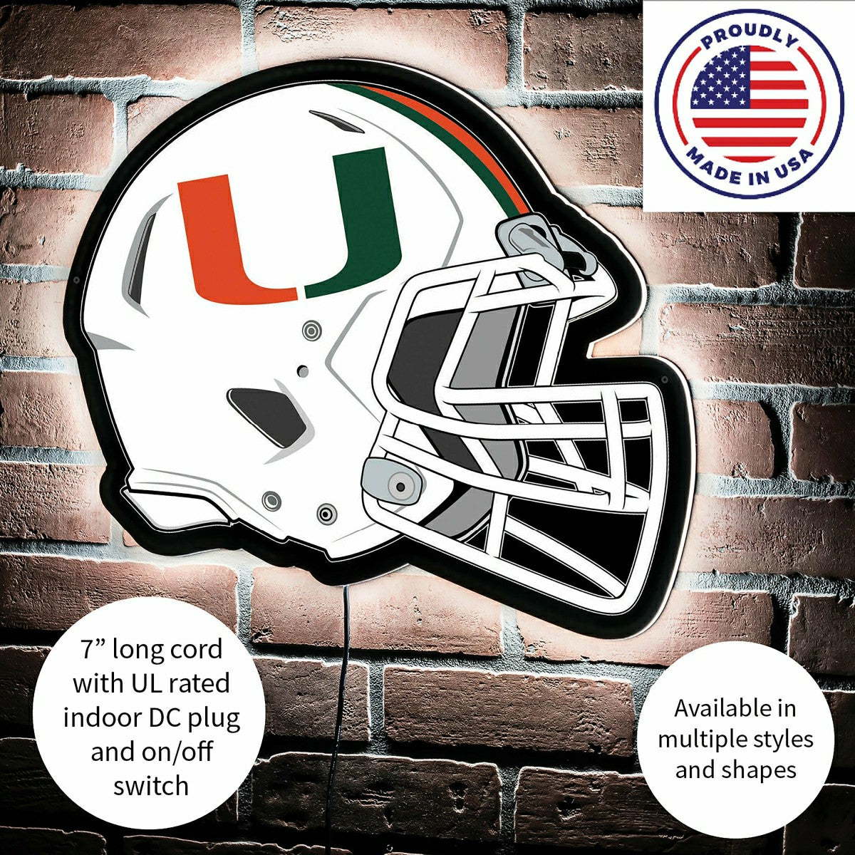 LED Wall Decor, Helmet, University of Miami, Collegiate, Home
