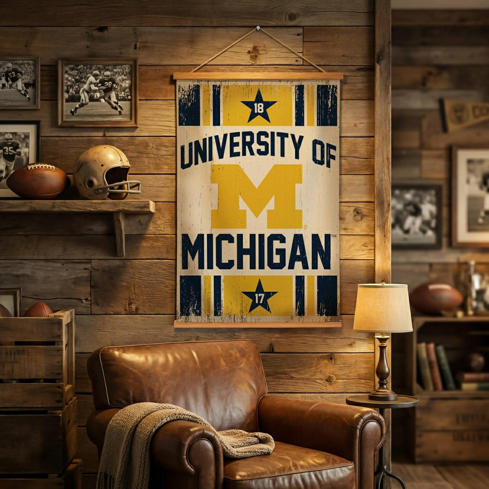 University Of Michigan, Canvas Wall Tapestry, Medium, 36x24, Collegiate, Home