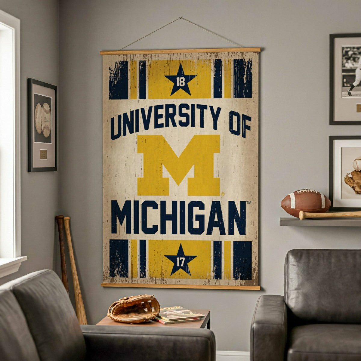 University Of Michigan, Canvas Wall Tapestry, Large, 54x36, Collegiate, Home