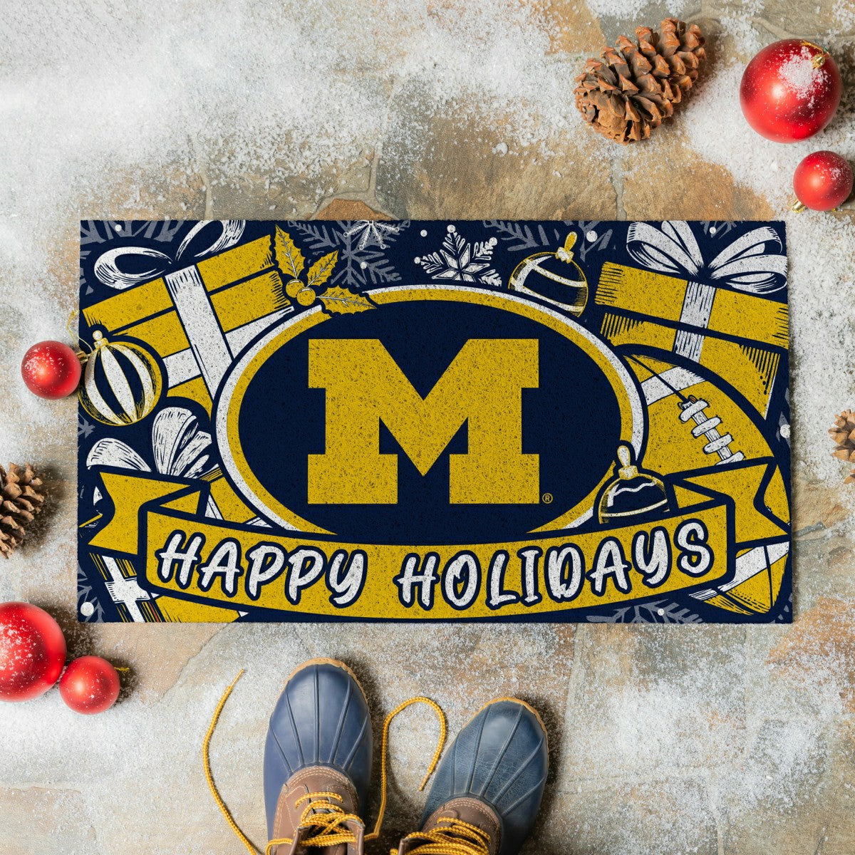 University Of Michigan Holiday PVC Mat, 28"x16", Collegiate
