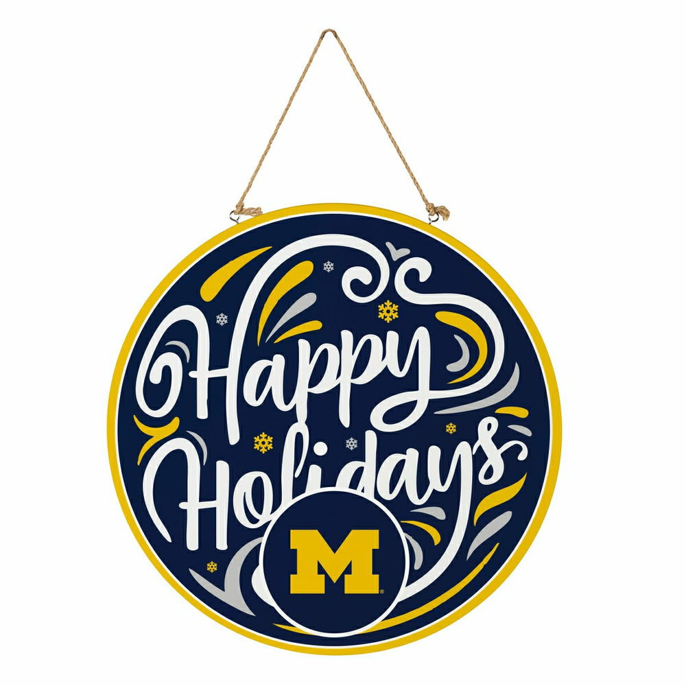 University Of Michigan Holiday Round Door Décor with Hanging Rope, 18x, Collegiate, Home