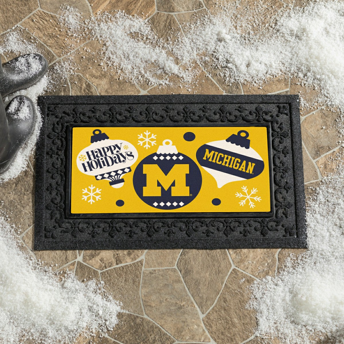 University Of Michigan Holiday Flocked Coir Sassafras Switch Mat, 22"x, Collegiate