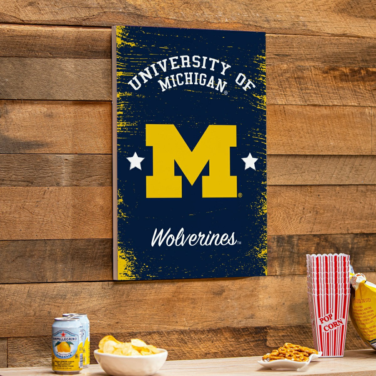 University Of Michigan Wood Wall Sign, 16x24, Collegiate, Home