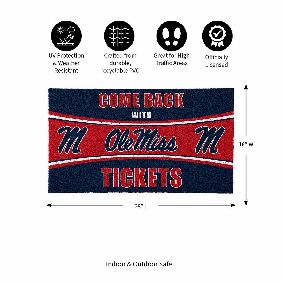 28" x 16" PVC Trapper Mat, Come Back with Tickets, University of Missi, Collegiate