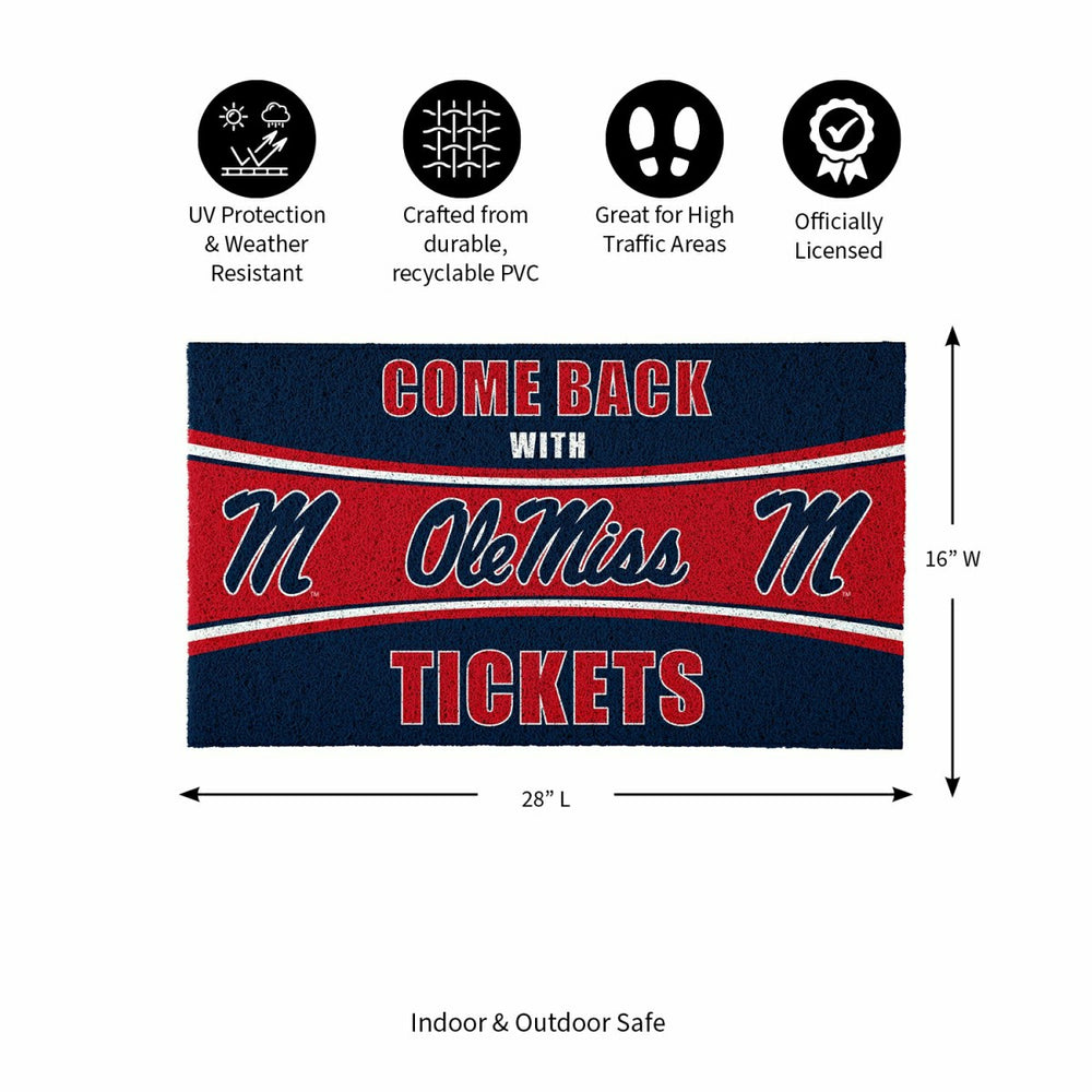 28" x 16" PVC Trapper Mat, Come Back with Tickets, University of Missi, Collegiate