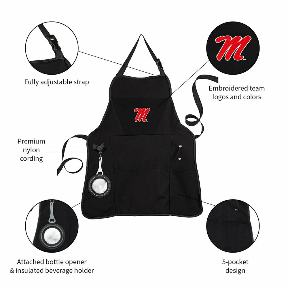 Grill Apron, Black, University of Mississippi, Collegiate, Home