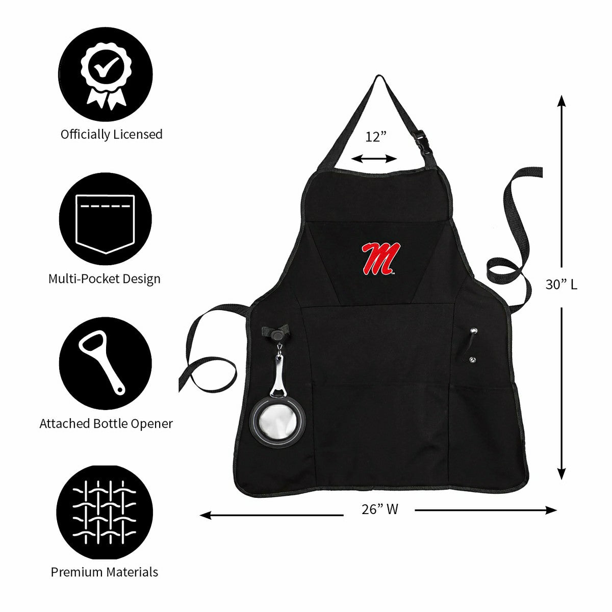 Grill Apron, Black, University of Mississippi, Collegiate, Home