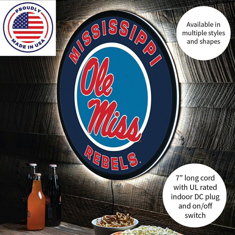 LED Wall Decor, Round, University of Mississippi, Collegiate, Home