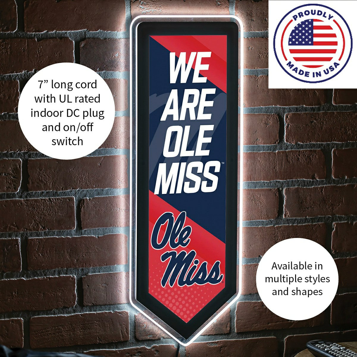 LED Wall Decor, Pennant, University of Mississippi, Collegiate, Home