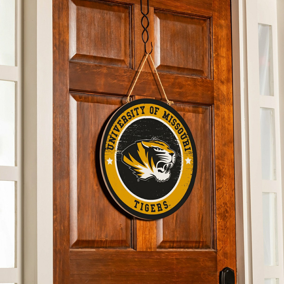 University of Missouri Round Door Décor with Hanging Rope, 18x18, Collegiate, Home