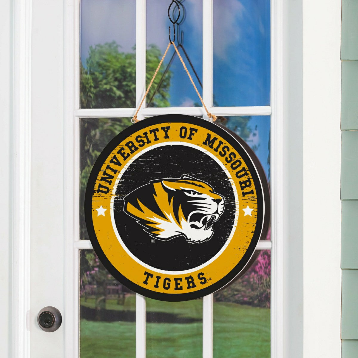 University of Missouri Round Door Décor with Hanging Rope, 18x18, Collegiate, Home
