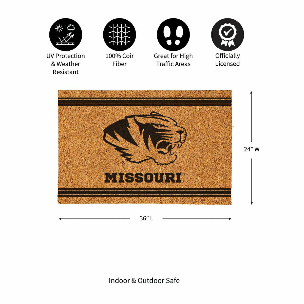 University of Missouri Large One Color Coir Mat, 36"x24", Collegiate