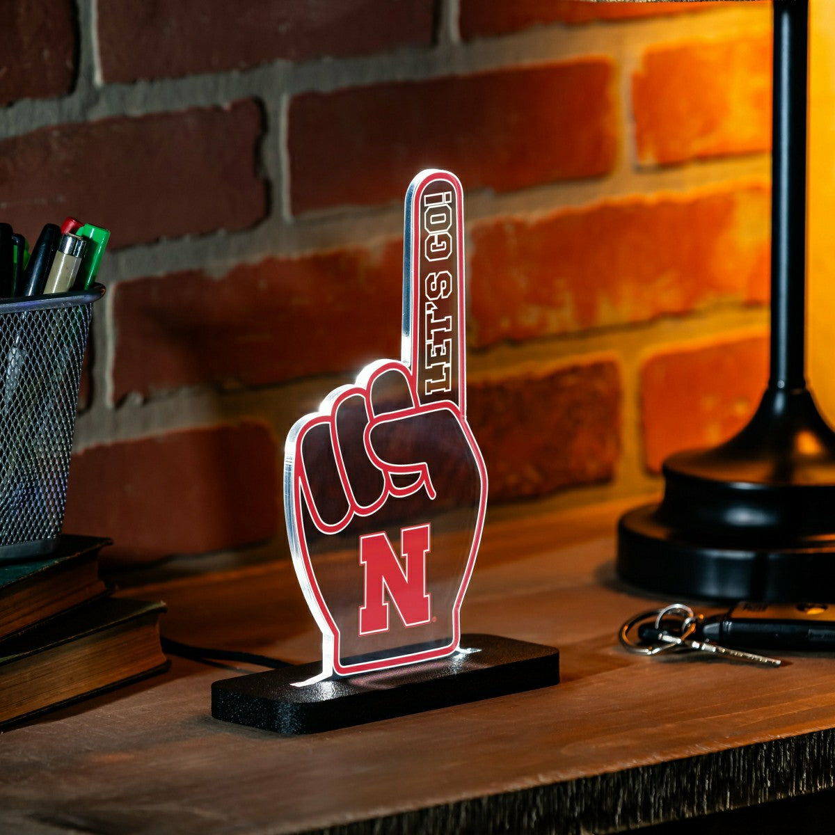 University of Nebraska College Foam Finger Desklite LED Decor, Collegiate, Home