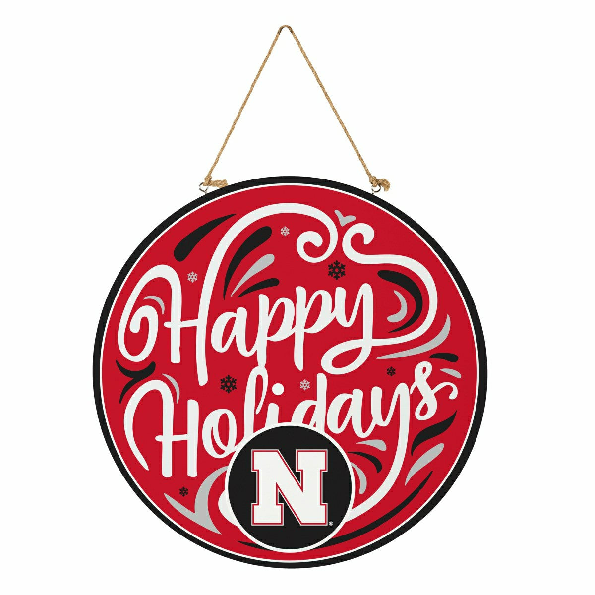University of Nebraska Holiday Round Door Décor with Hanging Rope, 18x, Collegiate, Home