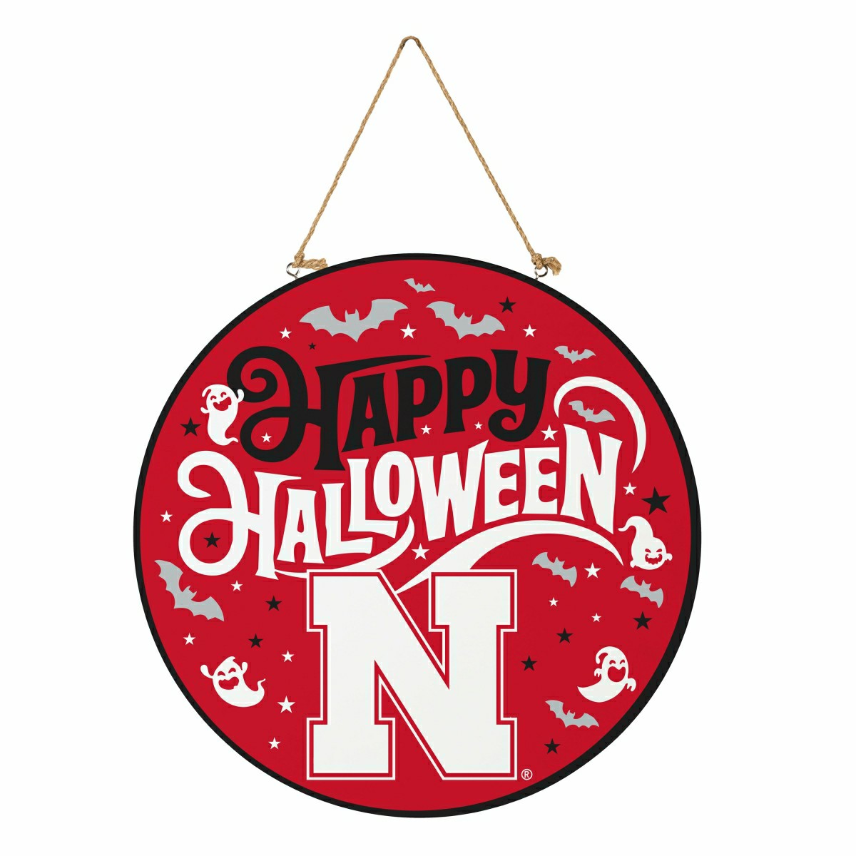 University of Nebraska Halloween Round Door Décor with Hanging Rope, 1, Collegiate, Home