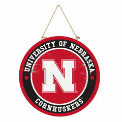 University of Nebraska Round Door Décor with Hanging Rope, 18x18, Collegiate, Home