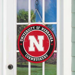 University of Nebraska Round Door Décor with Hanging Rope, 18x18, Collegiate, Home