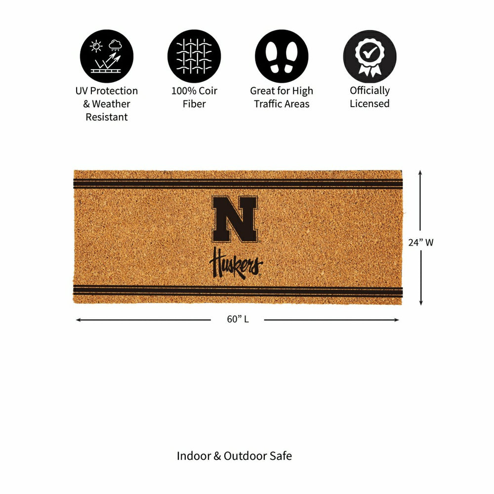 University of Nebraska Extra Large One Color Coir Mat, 60"x24", Collegiate