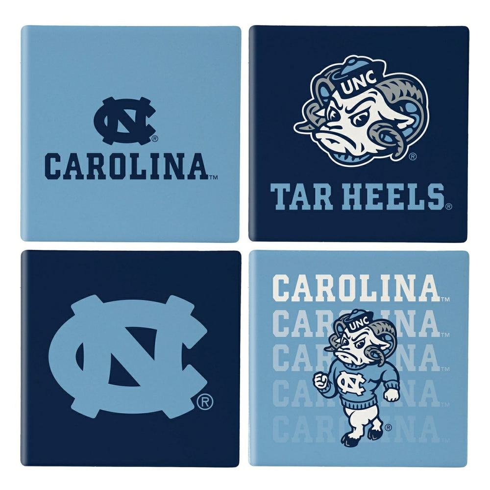 University of North Carolina Ceramic Coasters Set, 4pcs with Wood Cadd, Collegiate, Home