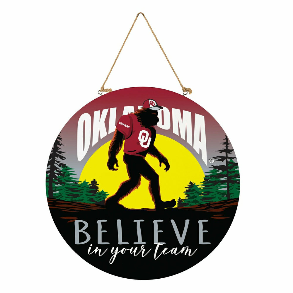 University of Oklahoma Bigfoot Round Door Décor with Hanging Rope, 18x, Collegiate, Home