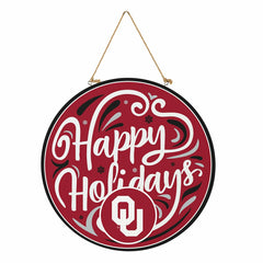 University of Oklahoma Holiday Round Door Décor with Hanging Rope, 18x, Collegiate, Home