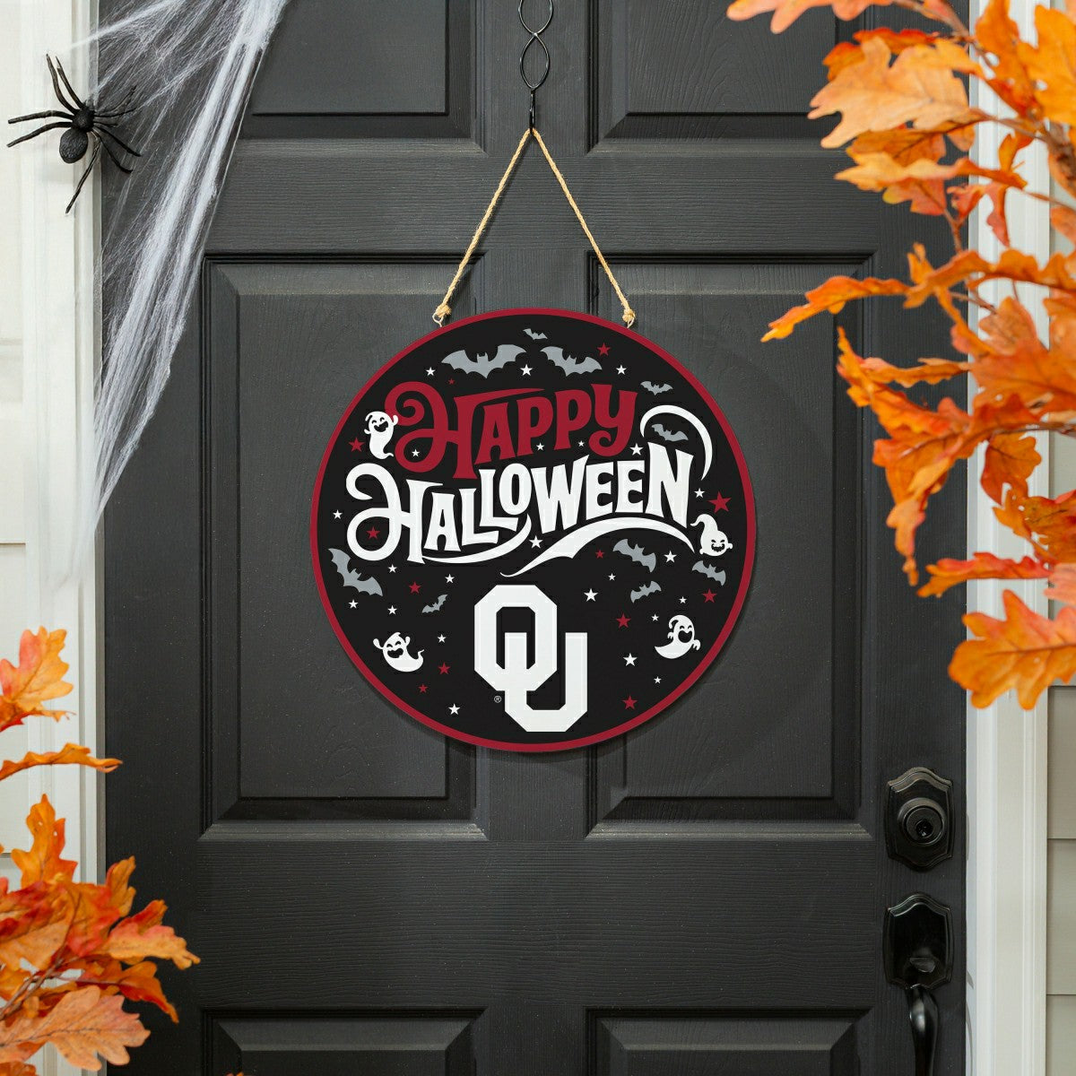 University of Oklahoma Halloween Round Door Décor with Hanging Rope, 1, Collegiate, Home