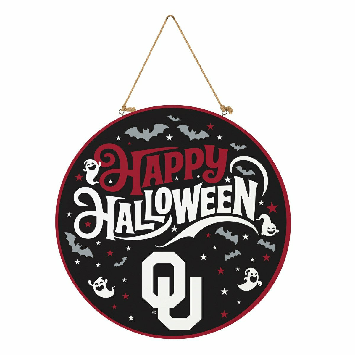 University of Oklahoma Halloween Round Door Décor with Hanging Rope, 1, Collegiate, Home
