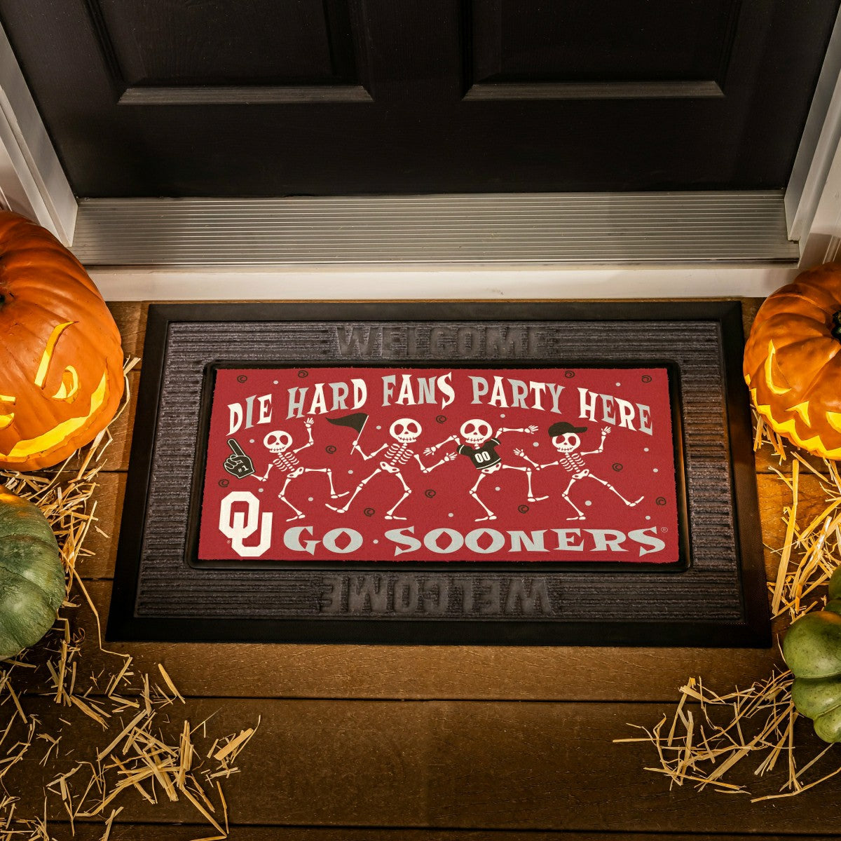 University of Oklahoma Flocked Coir Halloween Sassafras Switch Mat, 22, Collegiate
