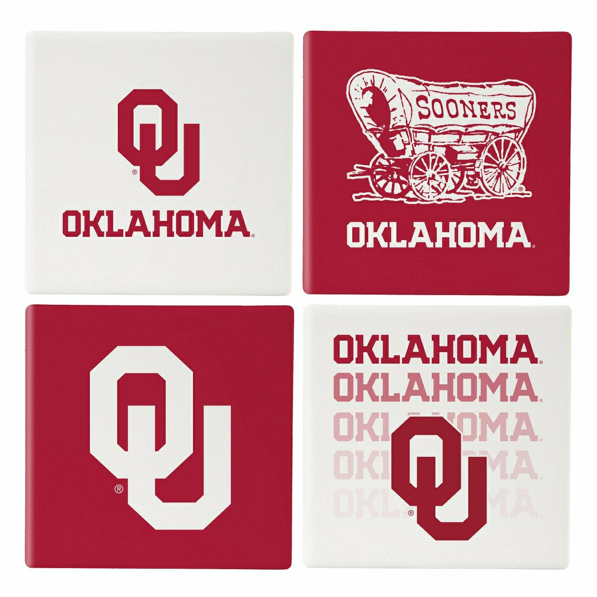 University of Oklahoma Ceramic Coasters Set, 4pcs with Wood Caddy, Collegiate, Home