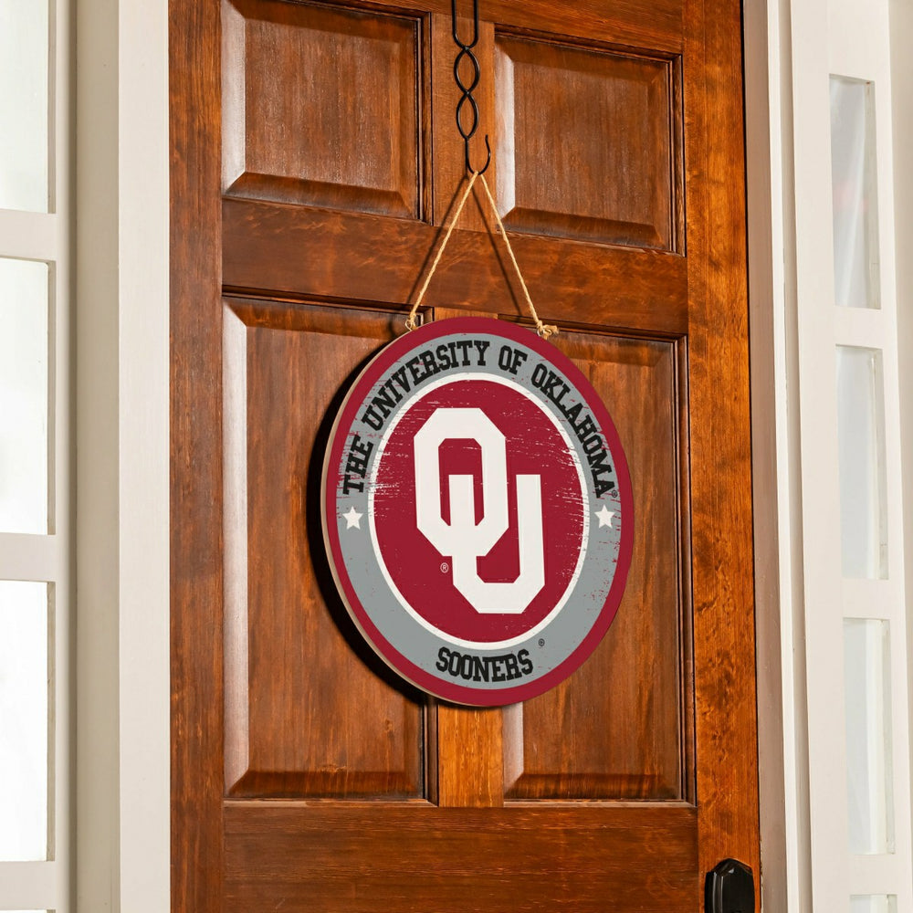 University of Oklahoma Round Door Décor with Hanging Rope, 18x18, Collegiate, Home