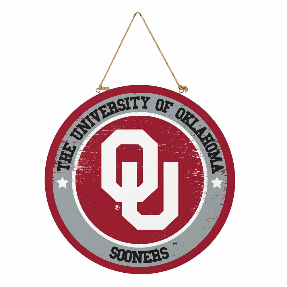 University of Oklahoma Round Door Décor with Hanging Rope, 18x18, Collegiate, Home