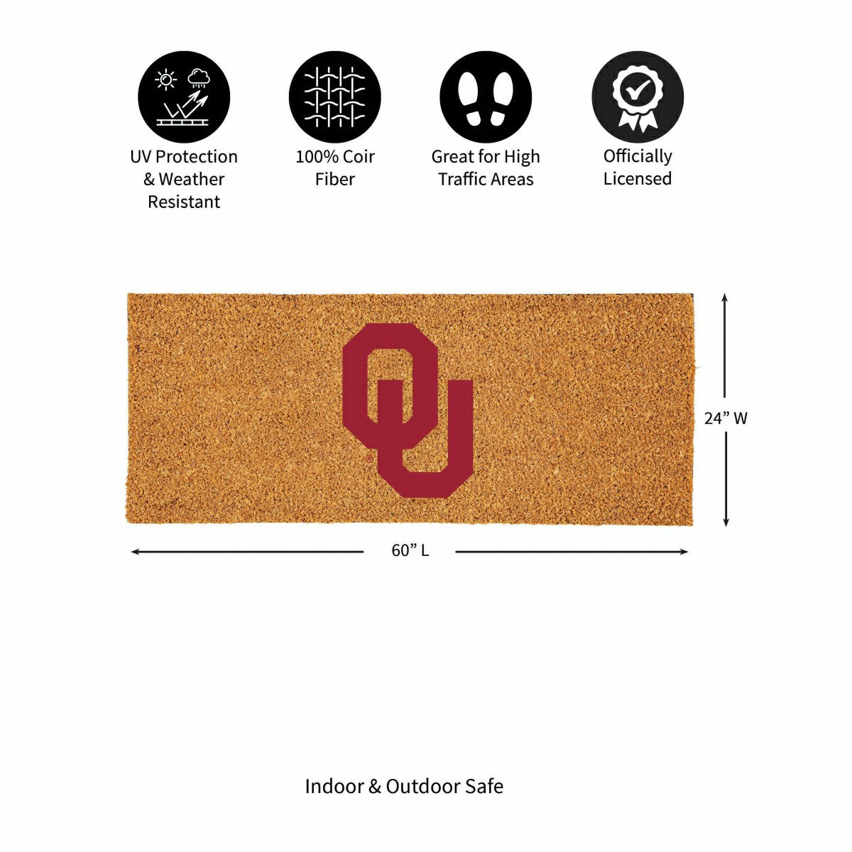 University of Oklahoma Extra Large Full Color Coir Mat, 60"x24", Collegiate