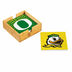 University of Oregon Ceramic Coasters Set, 4pcs with Wood Caddy, Collegiate, Home