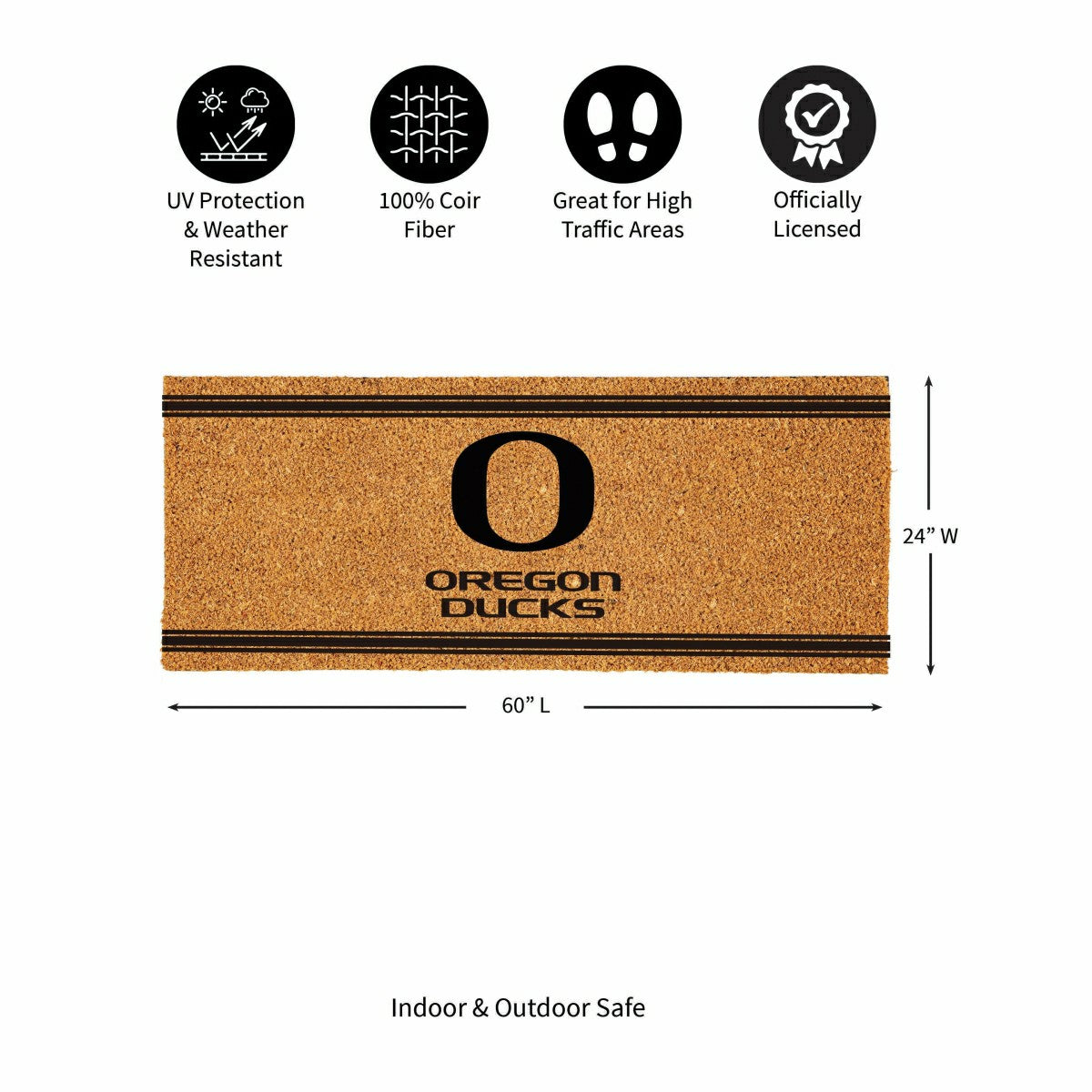 University of Oregon Extra Large One Color Coir Mat, 60"x24", Collegiate