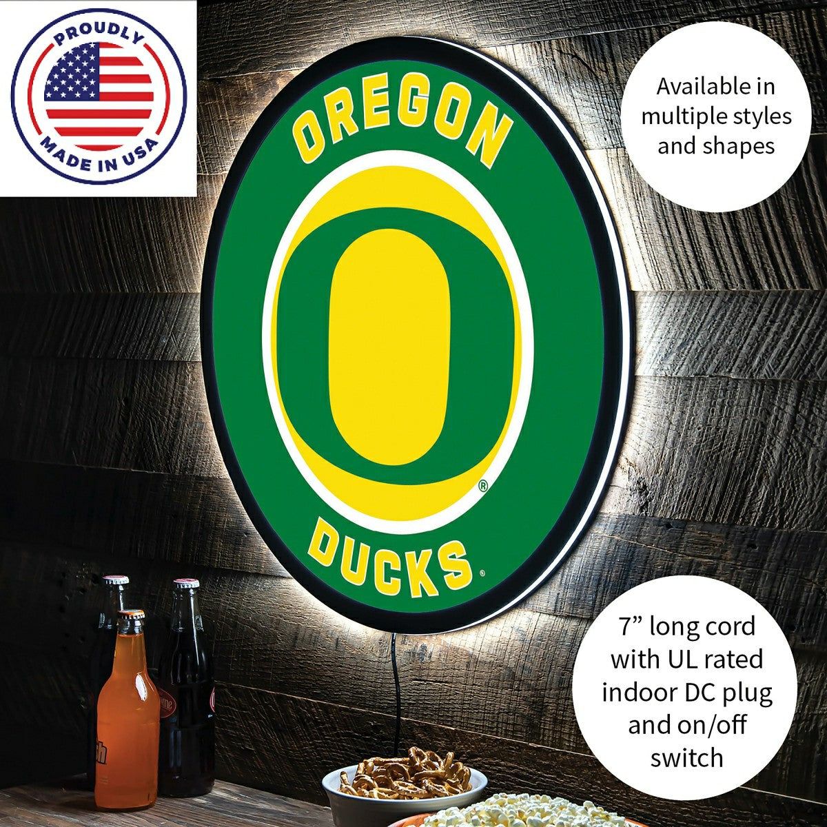 LED Wall Decor, Round, University of Oregon, Collegiate, Home