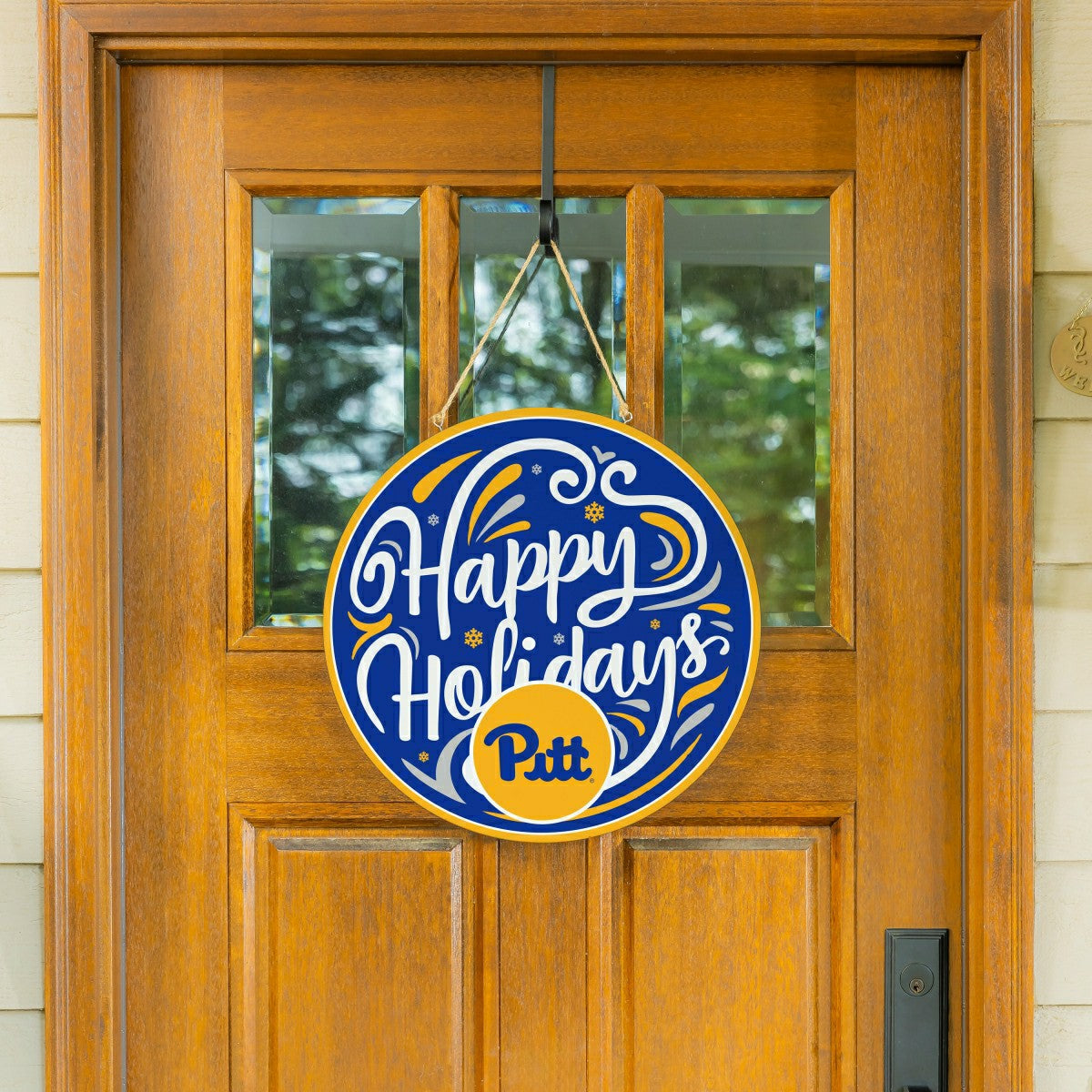University of Pittsburgh Holiday Round Door Décor with Hanging Rope, 1, Collegiate, Home