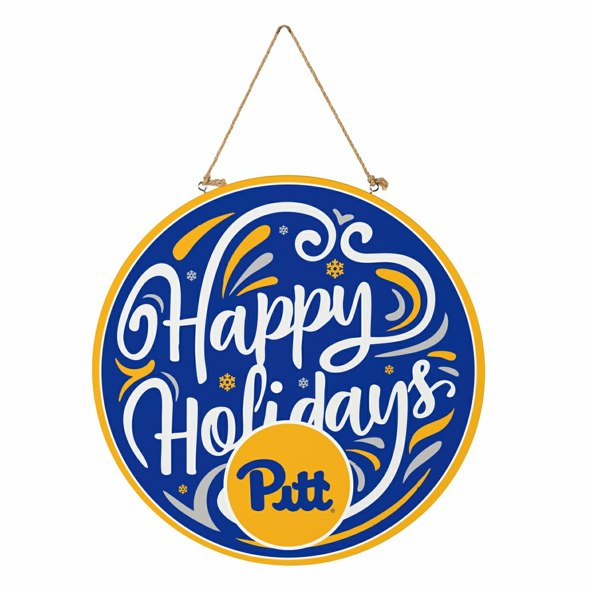 University of Pittsburgh Holiday Round Door Décor with Hanging Rope, 1, Collegiate, Home