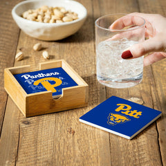 University of Pittsburgh Ceramic Coasters Set, 4pcs with Wood Caddy, Collegiate, Home