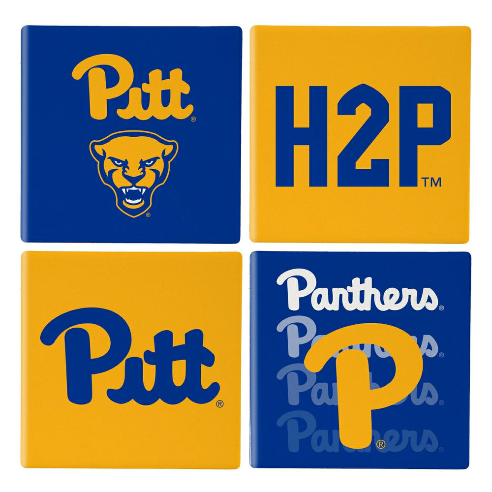 University of Pittsburgh Ceramic Coasters Set, 4pcs with Wood Caddy, Collegiate, Home