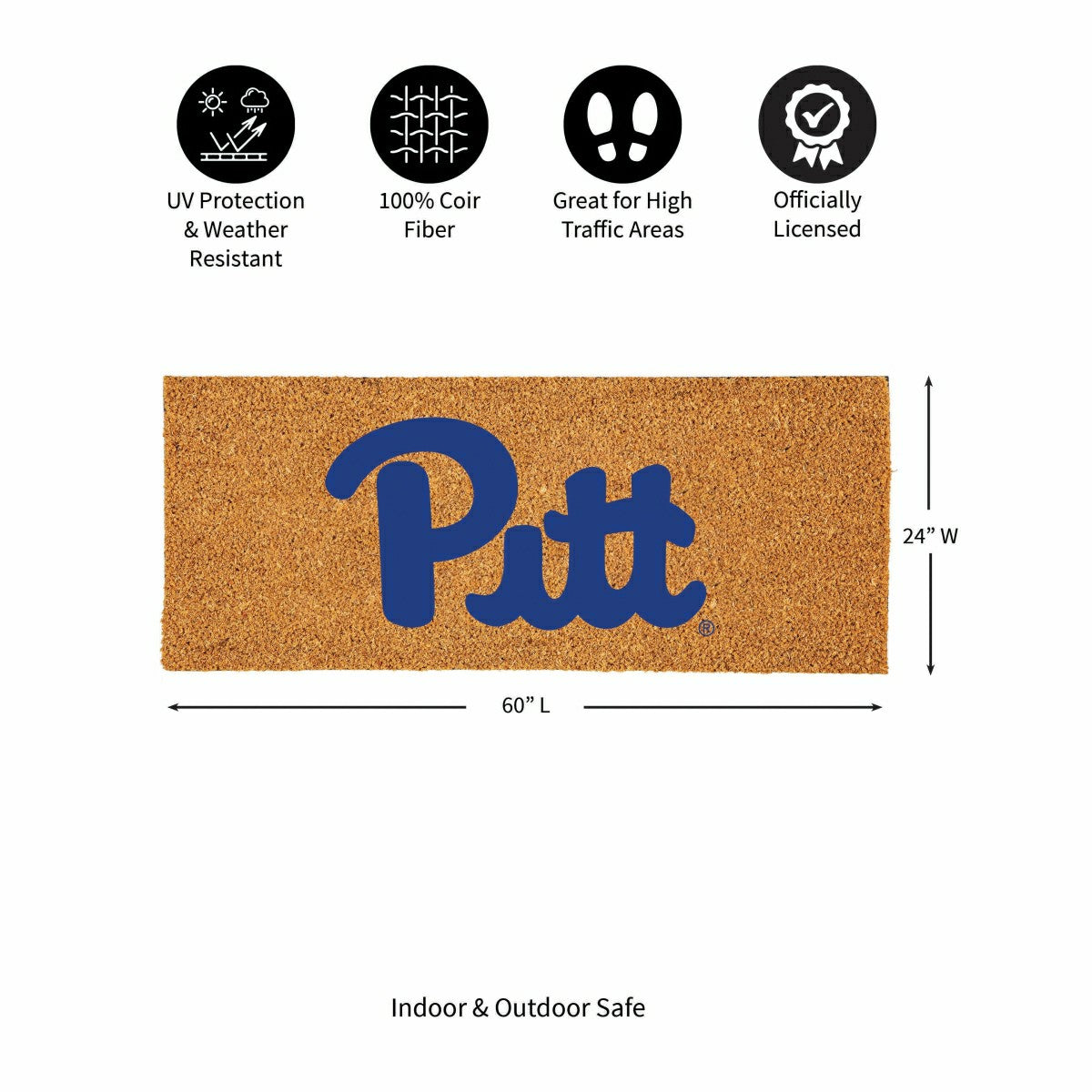 University of Pittsburgh Extra Large Full Color Coir Mat, 60"x24", Collegiate