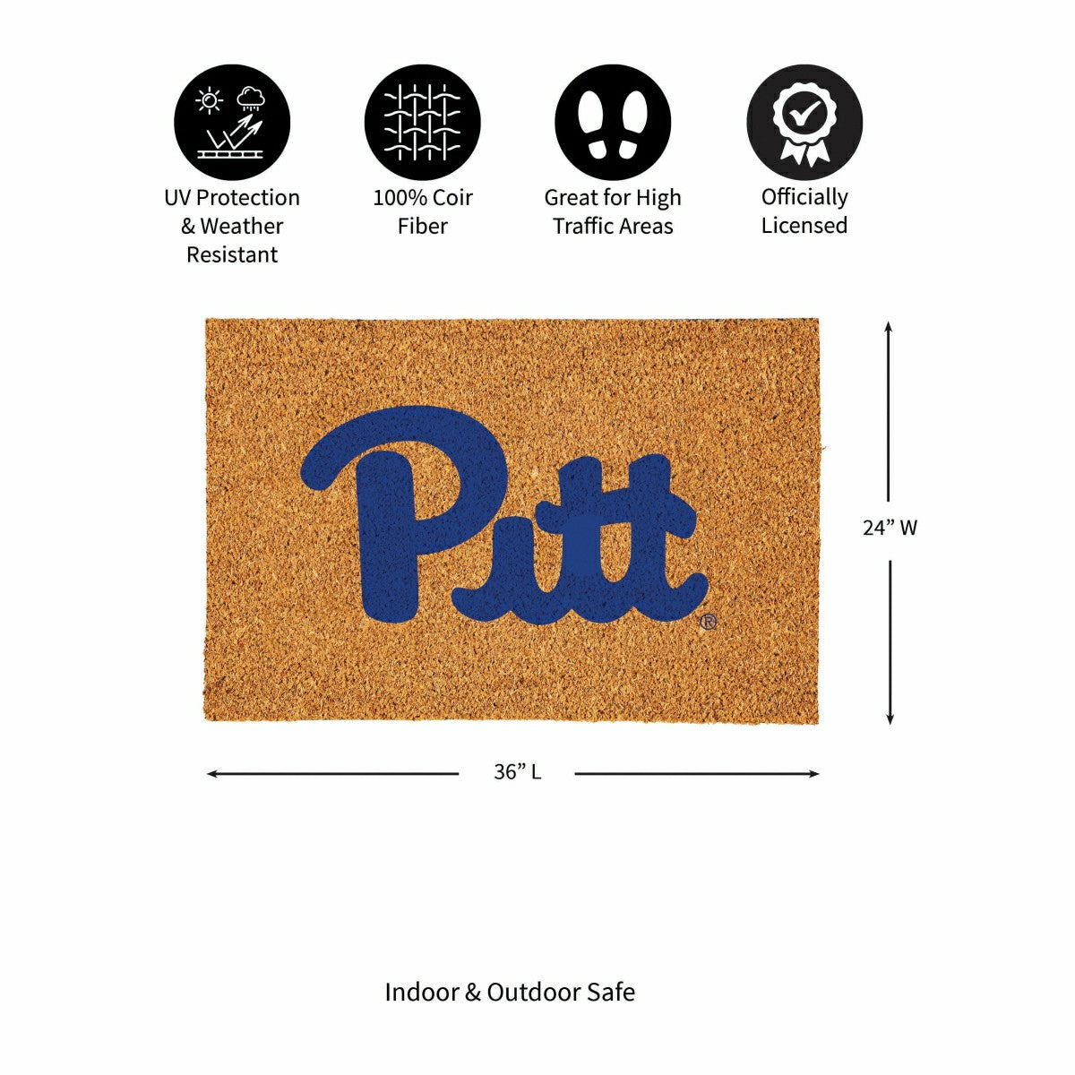 University of Pittsburgh Large Full Color Coir Mat, 36"x24", Collegiate