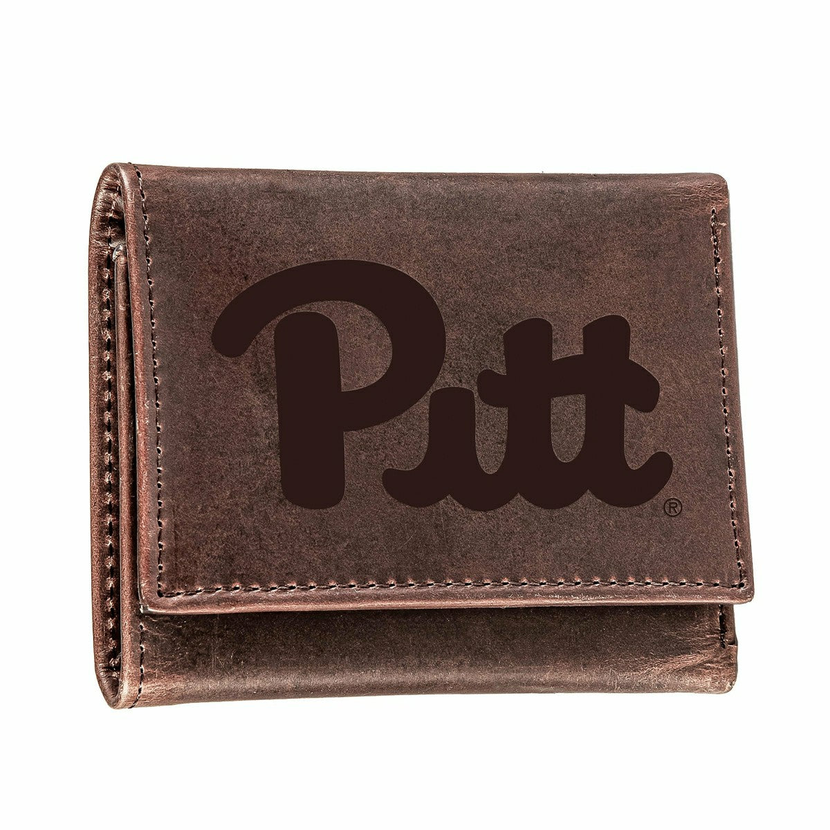 University of Pittsburgh, Tri-Fold Wallet, Brown, CH, 100% Genuine Lea, Collegiate, Home