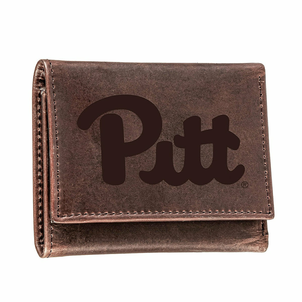 University of Pittsburgh, Tri-Fold Wallet, Brown, CH, 100% Genuine Lea, Collegiate, Home